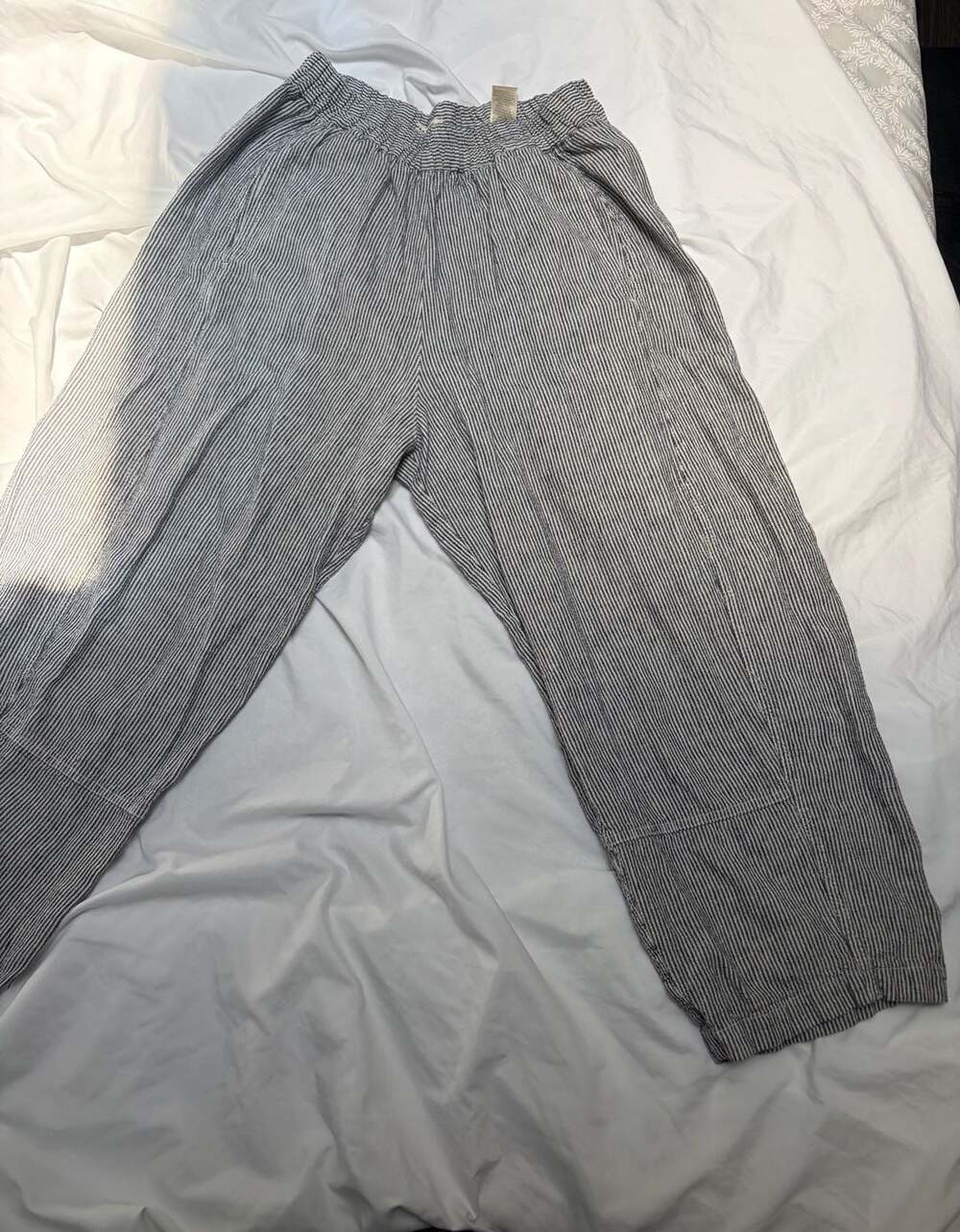 Max Studio London Striped Linen Blend Pull-On Lantern Pants size L - Picture 2 of 9